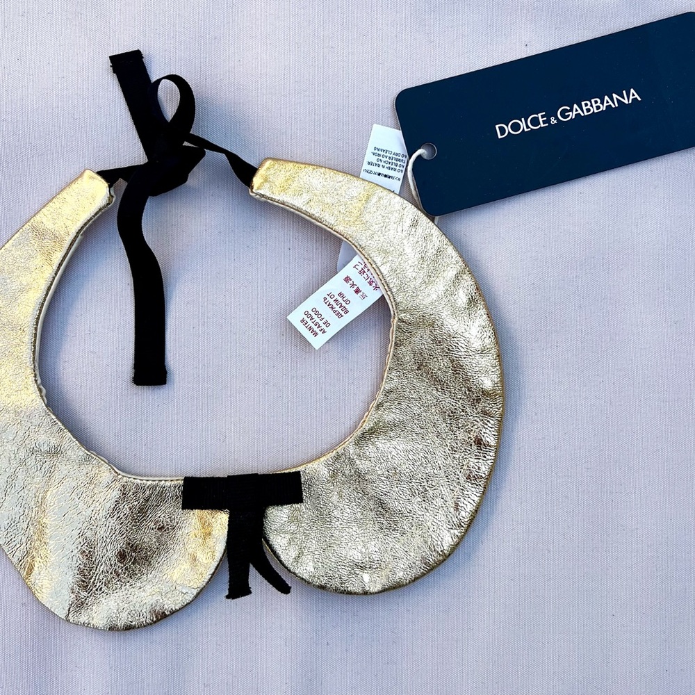 Dolce & Gabbana Gold Bib with Black Bow 12m